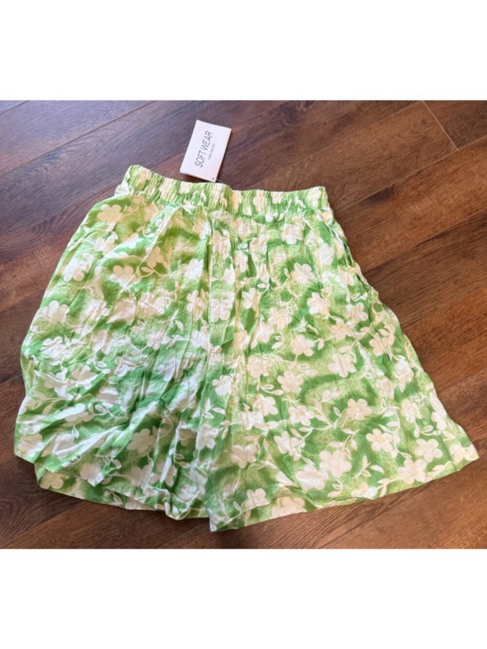 Vintage Soft Wear Shorts Large L Green Floral Rayon Elastic Waist Cottage NEW - Picture 4 of 7